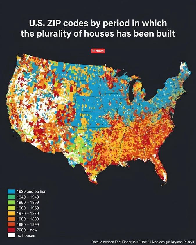 U.S. ZIP codes by period in which plurality of houses was built